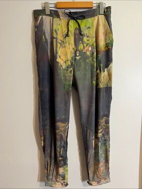 Abstract Print Drawstring Trousers - Green Multi